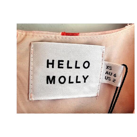Hello Molly Mini Dress Like Bee To Honey Pink Red Dress Balloon sleeves US Sz 2 - Picture 7 of 11